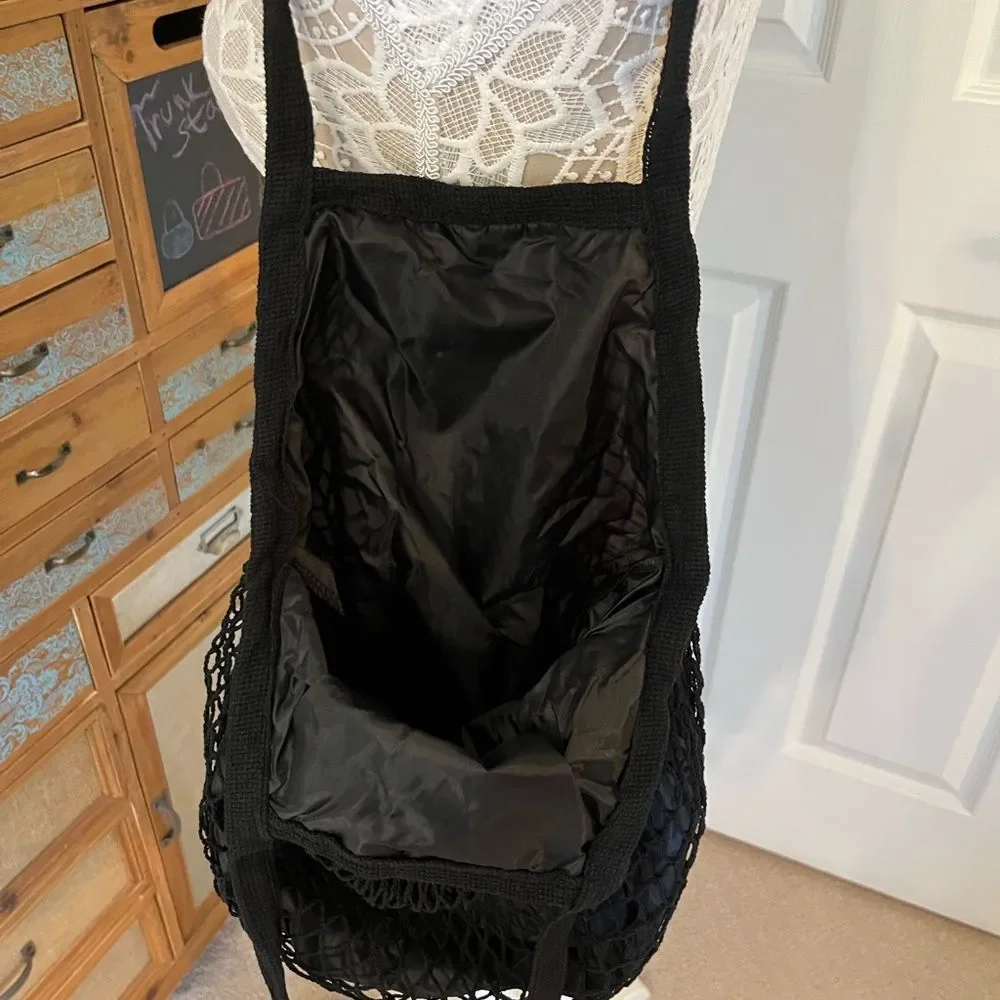 Fishnet Over Nylon Lightweight Tote- Black - NWT